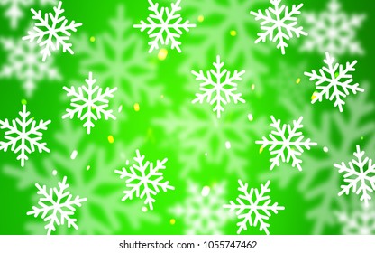 Light Green vector layout with bright snowflakes. Snow on blurred abstract background with gradient. The pattern can be used for year new  websites.