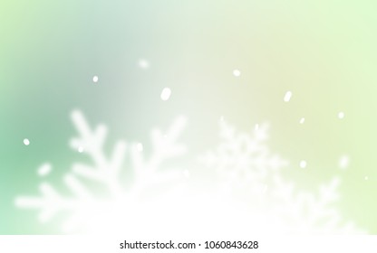 Light Green vector layout with bright snowflakes. Snow on blurred abstract background with gradient. New year design for your business advert.