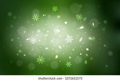 Light Green vector layout with bright snowflakes. Glitter abstract illustration with crystals of ice. The pattern can be used for new year ad, booklets.