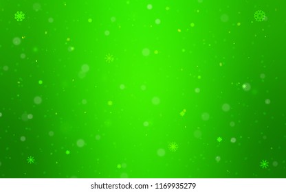 Light Green vector layout with bright snowflakes. Snow on blurred abstract background with gradient. The pattern can be used for year new  websites.