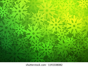 Light Green vector layout with bright snowflakes. Decorative shining illustration with snow on abstract template. The pattern can be used for year new  websites.