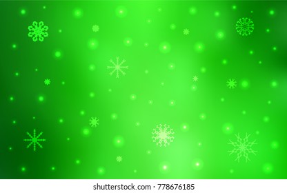 Light Green vector layout with bright snowflakes. Shining colored illustration with snow in christmas style. The template can be used as a new year background.