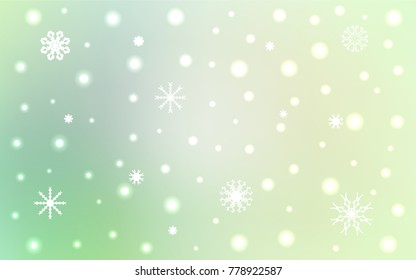 Light Green vector layout with bright snowflakes. Snow on blurred abstract background with gradient. The pattern can be used for new year ad, booklets.
