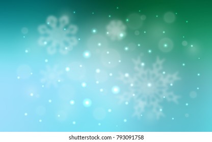 Light Green vector layout with bright snowflakes. Snow on blurred abstract background with gradient. The pattern can be used for year new  websites.