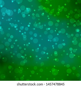Light Green vector layout with circles, stars. Abstract illustration with colorful spots, stars. Pattern for trendy fabric, wallpapers.