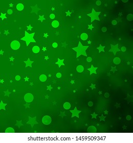 Light Green vector layout with circles, stars. Abstract design in gradient style with bubbles, stars. Pattern for trendy fabric, wallpapers.