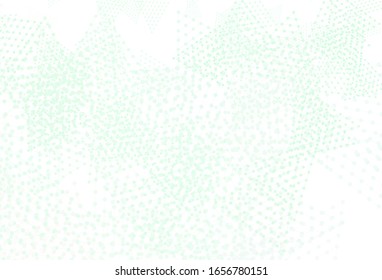 Diseño vectorial verde claro con círculos, líneas. Ilustración abstracta brillante con esferas, líneas triangulares. Plantilla moderna para la página de inicio.
