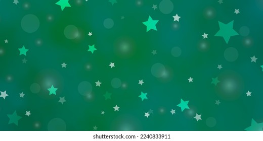 Light Green vector layout with circles, stars. Glitter abstract illustration with colorful drops, stars. Template for business cards, websites.