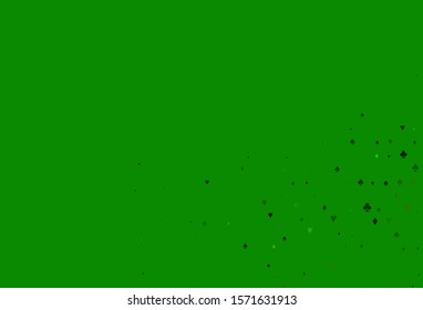 Light Green vector layout with elements of cards. Shining illustration with hearts, spades, clubs, diamonds. Template for business cards of casinos.