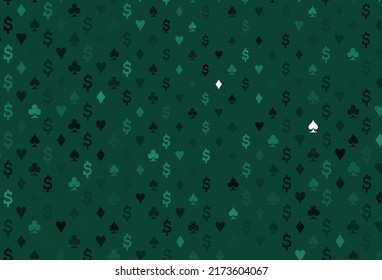 Light green vector layout with elements of cards. Colorful gradient with signs of hearts, spades, clubs, diamonds. Pattern for leaflets of poker games, events.
