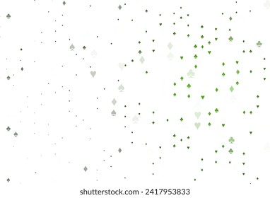 Light Green vector layout with elements of cards. Glitter abstract sketch with isolated symbols of playing cards. Pattern for booklets, leaflets of gambling houses.