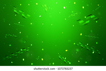 Light Green vector layout with festival confetti. Glitter abstract illustration with colorful confetti, ribbons. The pattern can be used for new year ad, booklets.