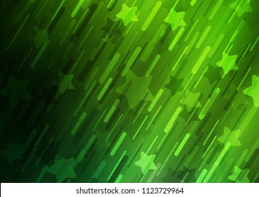 Light Green vector layout with flat diagonal lines and stars. Shining colored illustration with narrow lines. The pattern can be used for business ad, booklets, leaflets