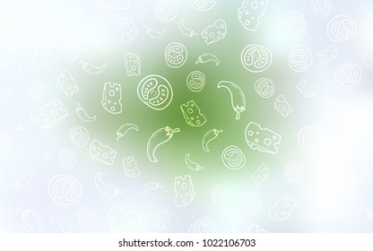 Light Green vector layout with restaurant food. Blurred decorative design of snacks in doodle style. Doodle design for your business advert of cafes.