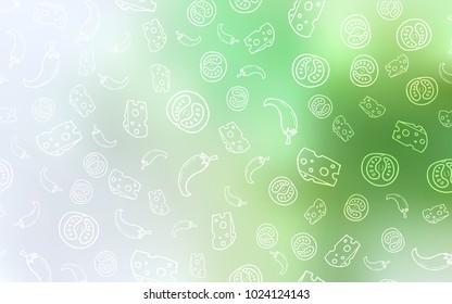 Light Green vector layout with restaurant food. Blurred decorative design of snacks in doodle style. Pattern for ad, booklets, leaflets of restaurants.