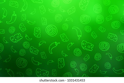 Light Green vector layout with restaurant food. Blurred decorative design of snacks in doodle style. Design for ad, poster, banner of cafes or restaurants.