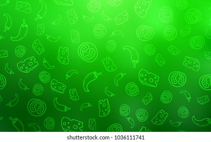Light Green vector layout with restaurant food. Blurred decorative design of snacks in doodle style. Template for meal cooking in kitchen.