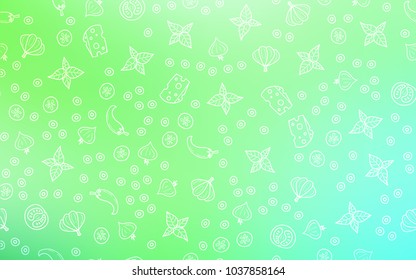 Light Green vector layout with restaurant food. Blurred decorative design of snacks in doodle style. Pattern for ads of breakfast, lunch, dinner.