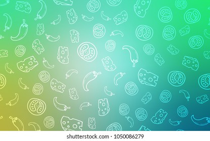 Light Green vector layout with restaurant food. Fast Food on blurred abstract background with colorful gradient. Design for ad, poster, banner of cafes or restaurants.