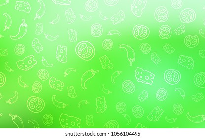 Light Green vector layout with restaurant food. Illustration with set of fresh food in doodle style. Pattern for menu of cafes, bars, restaurants.