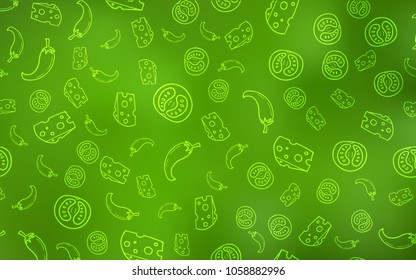 Light Green vector layout with restaurant food. Blurred decorative design of snacks in doodle style. Template for meal cooking in kitchen.