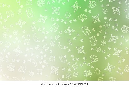 Light Green vector layout with restaurant food. Illustration with set of fresh food in doodle style. Pattern for menu of cafes, bars, restaurants.