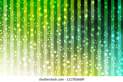 Light Green vector layout with sports symbols. Colored illustration with balls on a gradiental backdrop. Pattern for promotion of soccer games.