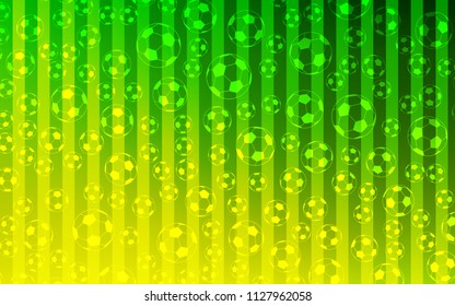 Light Green vector layout with sports symbols. Illustration with set of soccer balls on gradiental backdrop. Pattern for ads of football championship 2018.