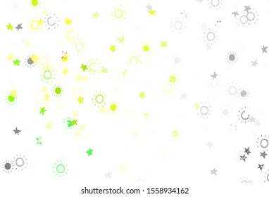 Light Green vector layout with stars, suns. Blurred decorative design in simple style with stars, suns. Pattern for astrology websites.