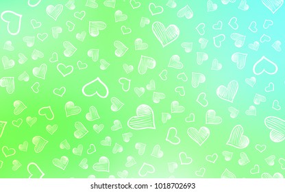 Light Green vector layout with sweet hearts. Beautiful colored illustration with hearts in celebration style. Pattern can be used for valentine's ad, booklets.