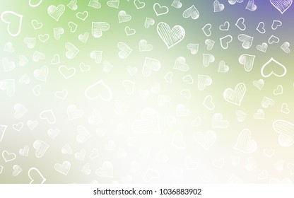 Light Green vector layout with sweet hearts. Blurred decorative design in doodle style with hearts. Pattern for carnival, festival romantic leaflets.