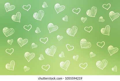 Light Green vector layout with sweet hearts. Beautiful colored illustration with hearts in celebration style. Template for Valentine's greeting postcards.