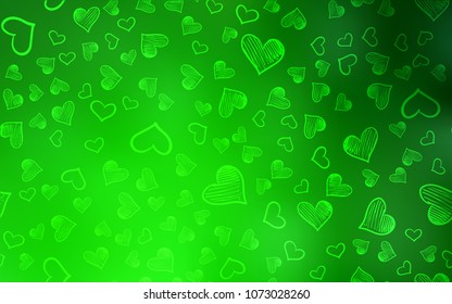Light Green vector layout with sweet hearts. Beautiful colored illustration with hearts in celebration style. Pattern for carnival, festival romantic leaflets.