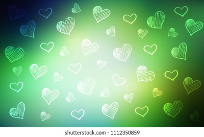 Light Green vector layout with sweet hearts. Glitter abstract illustration with colorful hearts in romantic style. Design for ad, poster, banner of Valentine Day.