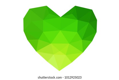 Light Green vector love background with heart. Paper note. Valentine's greeting polygonal card. Triangular illustration for your business. Stock template for your design.