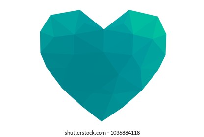 Light Green vector love background with heart. Paper note. Valentine's greeting polygonal card. Triangular illustration for your business. Stock template for your design.