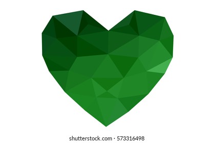 Light Green vector love background with heart. Paper note. Valentine's greeting polygonal card. Triangular illustration for your business. Stock template for your design.