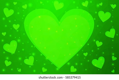 Light green vector love background with heart. Paper note. Valentine's greeting polygonal card. Triangular illustration for your business. Stock template for your design.