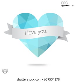 Light Green vector love background with heart. Paper note. Valentine's greeting polygonal card. Triangular illustration for your business. Stock template for your design.