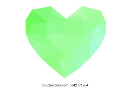 Light Green vector love background with heart. Paper note. Valentine's greeting polygonal card. Triangular illustration for your business. Stock template for your design.