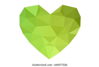 Light Green vector love background with heart. Paper note. Valentine's greeting polygonal card. Triangular illustration for your business. Stock template for your design.