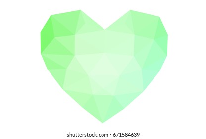 Light Green vector love background with heart. Paper note. Valentine's greeting polygonal card. Triangular illustration for your business. Stock template for your design.