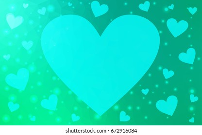 Light Green vector love background with heart. Paper note. Valentine's greeting polygonal card. Triangular illustration for your business. Stock template for your design.