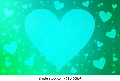 Light Green vector love background with heart. Paper note. Valentine's greeting polygonal card. Triangular illustration for your business. Stock template for your design.