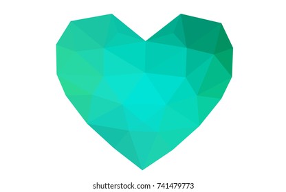 Light Green vector love background with heart. Paper note. Valentine's greeting polygonal card. Triangular illustration for your business. Stock template for your design.