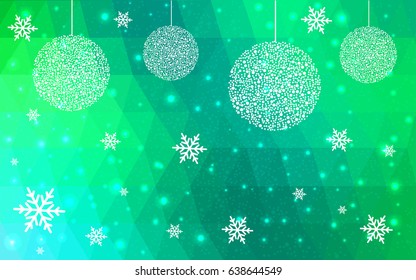 Light Green vector low poly crystal background with snowflakes. Polygon christmas design pattern . Low poly illustration of New Year celebration.