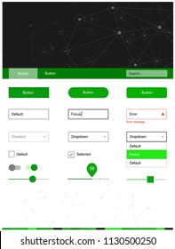 Light Green vector Material Design Kit with lines, circles. Ui Ux kit with colorful polygonal background in its header. Simple colorful design for websites.