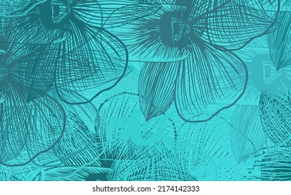 Vector verde claro fondo natural con flores. Ilustración colorida al estilo doodle con flores. Patrón para jefes de sitios web, diseños.