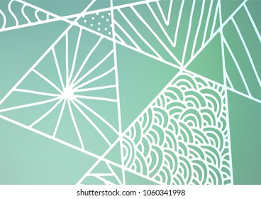 Light Green vector natural elegant template. Colorful illustration in abstract style with doodles and Zen tangles. Hand painted design for web, leaflet, textile.
