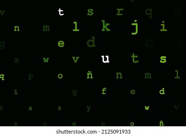 Patrón vectorial verde claro con símbolos ABC. Signos de alfabeto coloreado con degradado sobre fondo blanco. El patrón se puede usar en sitios web escolares y gramaticales.